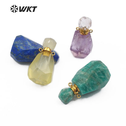 WT-P1487 Perfume Bottle Pendant Crystal Ornaments Crystal Smokey With Silver Electroplated Double Hoops Connector Cute Gift