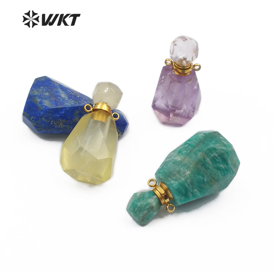 WT-P1487 Perfume Bottle Pendant Crystal Ornaments Crystal Smokey With Silver Electroplated Double Hoops Connector Cute Gift