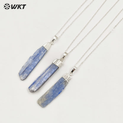WT-N451 Wholesale Natural Raw Blue Kyanite Necklace Fashion Gemstone Charm Kyanite with 18k Gold Plated Pendant Necklace