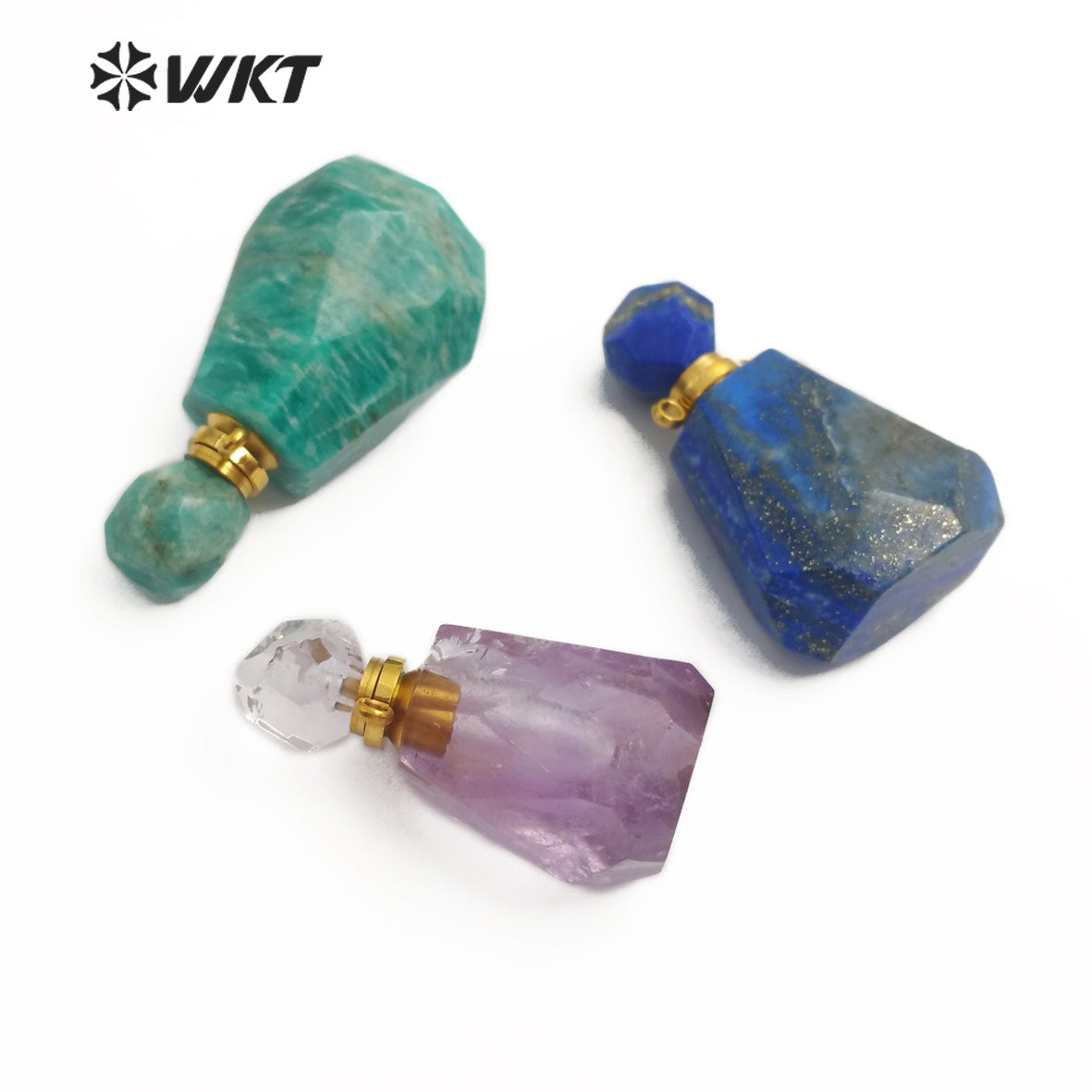 WT-P1487 Perfume Bottle Pendant Crystal Ornaments Crystal Smokey With Silver Electroplated Double Hoops Connector Cute Gift