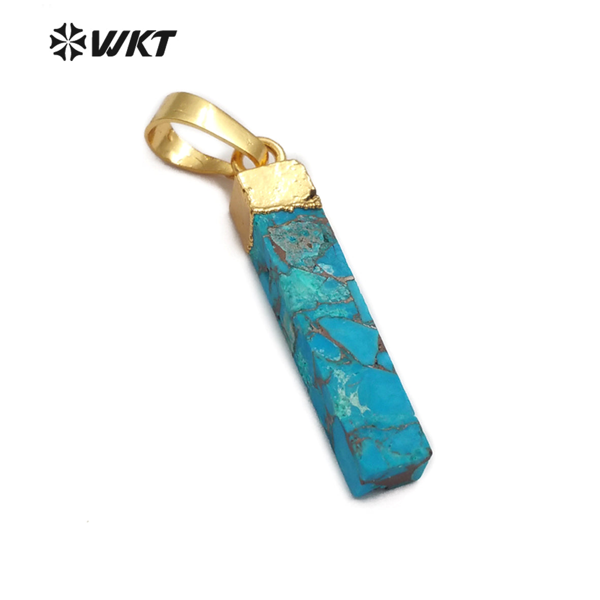 WT-P1453 Natural Blue Vein Turquoises Pendant Rectangle Shape Stones Gold Capped Pendant Women Necklace Ornaments Jewelry