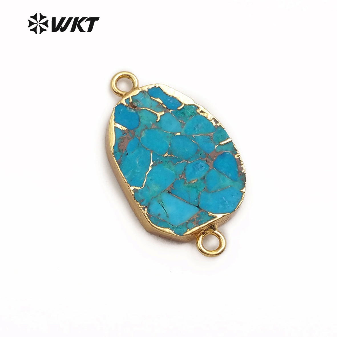 WT-C282 Natural Blue Vein Turquoises Pendant Double Hoops Turquoises Stone Connector Gold Pendant for Women Jewelry Making
