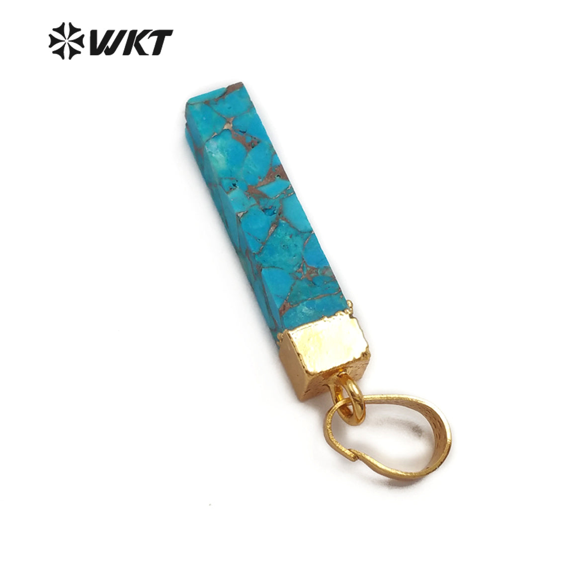 WT-P1453 Natural Blue Vein Turquoises Pendant Rectangle Shape Stones Gold Capped Pendant Women Necklace Ornaments Jewelry