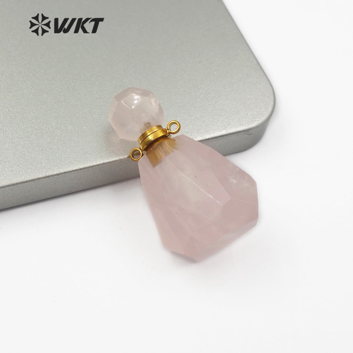 WT-P1487 Perfume Bottle Pendant Crystal Ornaments Crystal Smokey With Silver Electroplated Double Hoops Connector Cute Gift