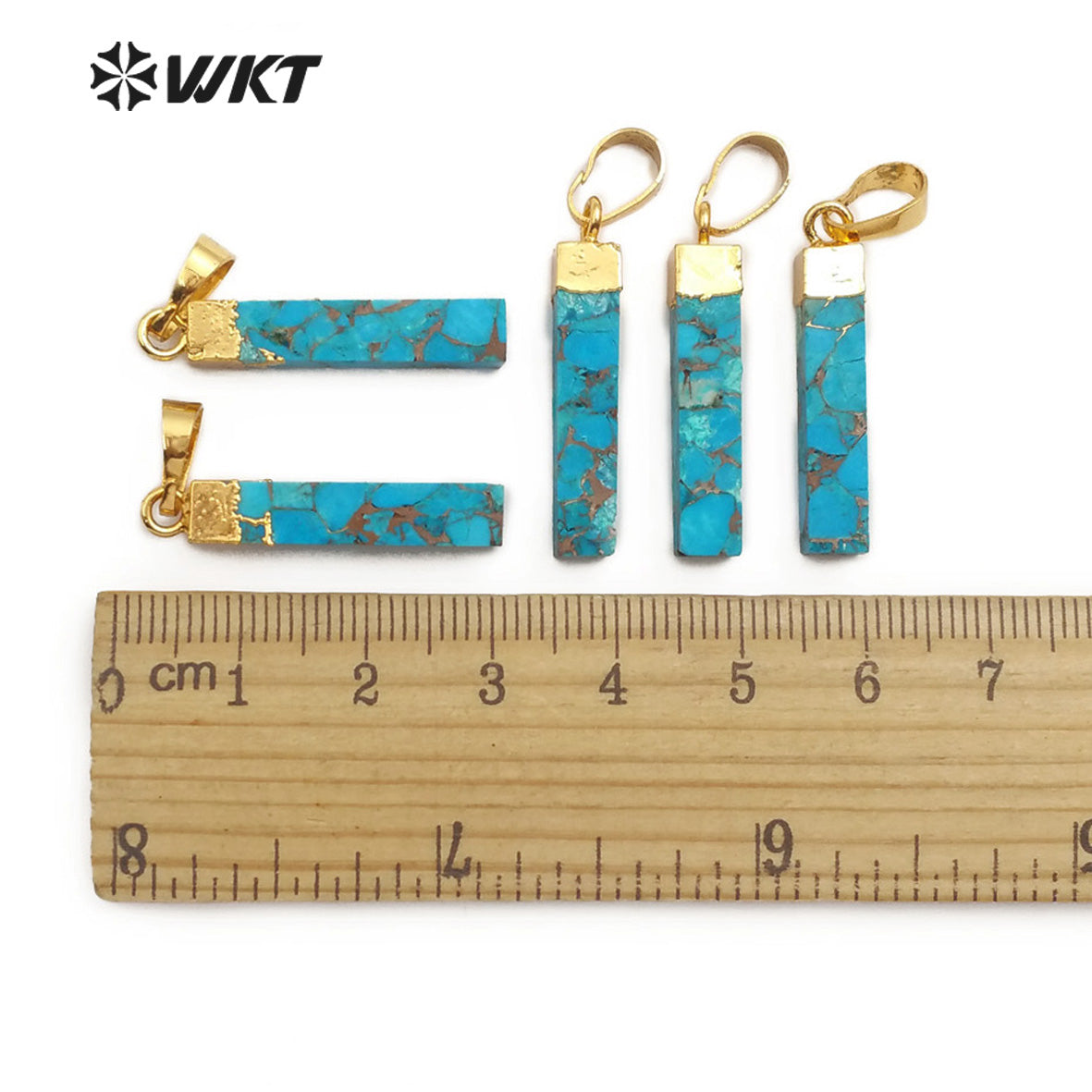 WT-P1453 Natural Blue Vein Turquoises Pendant Rectangle Shape Stones Gold Capped Pendant Women Necklace Ornaments Jewelry