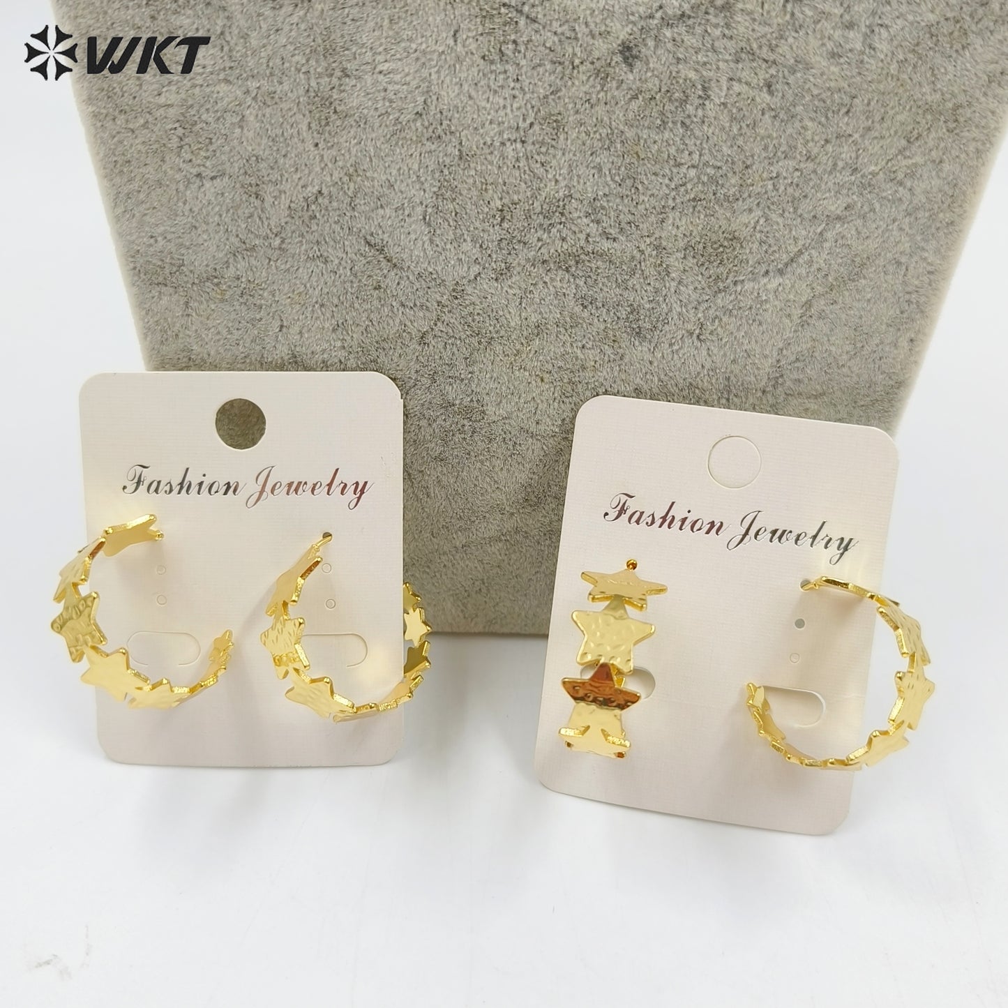 WT-JFE112 WKT New Trendy 18K Real Gold Plated Yellow Brass and Steel Ear Pin Super Star C Earrings