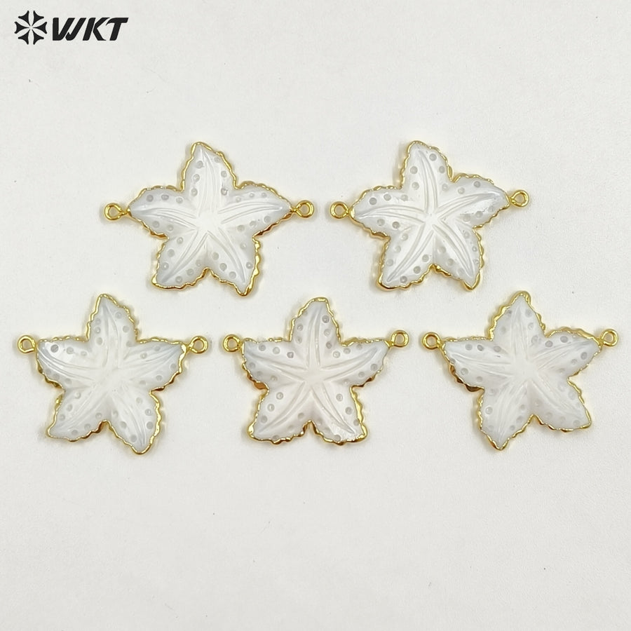 WT-JP459 Fashion Ocean Series 18K Gold Plated Natural Shell Starfish Shape Pendant With Double Hoops As Jewelry Findings