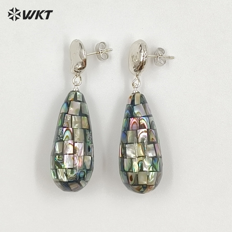 WT-MPE190 Elegant Style Gold Plated Natural Abalone And White Shell Waterdrop Shape Earrings For Lady Daily Decorative Jewelry