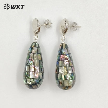WT-MPE190 Elegant Style Gold Plated Natural Abalone And White Shell Waterdrop Shape Earrings For Lady Daily Decorative Jewelry