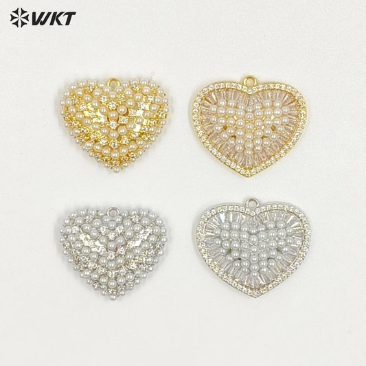 WT-MP315 Beautiful Brass With Artificial Pearl Heart Shape Gold And Silver Colors Pendant Wholesale DIY Necklace Accessories