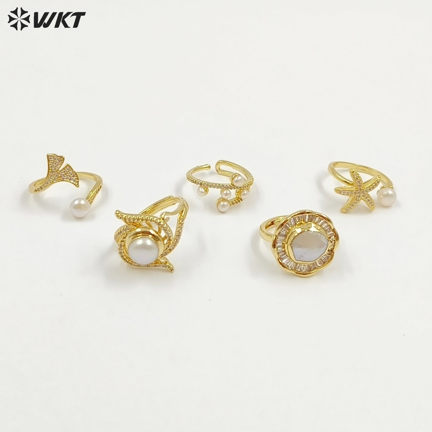 WT-MPR156 Top Fashion Multi Designs 18K Gold Electroplated Adjustable Size Pearl Rings For Women Daily Decorative Jewelry