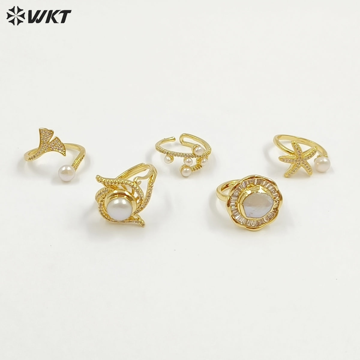 WT-MPR156 Top Fashion Multi Designs 18K Gold Electroplated Adjustable Size Pearl Rings For Women Daily Decorative Jewelry