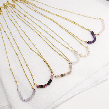 BFN018 Fashion 16 Inch Long White Crystal Tourmaline Pearl Amethysts Healing Crystal Rose Quartz Beads Necklace Chain Necklace