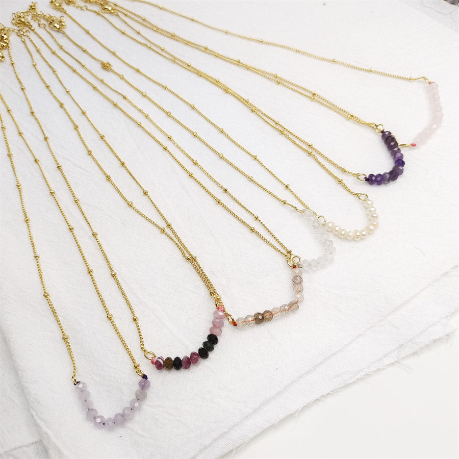 BFN018 Fashion 16 Inch Long White Crystal Tourmaline Pearl Amethysts Healing Crystal Rose Quartz Beads Necklace Chain Necklace