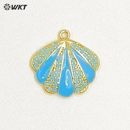 WT-MP311 New Arrival Gold Plated Drop Oil And Zircon Shell Shape Little Charm Pendant For Ladies Jewelry Bracelets Making