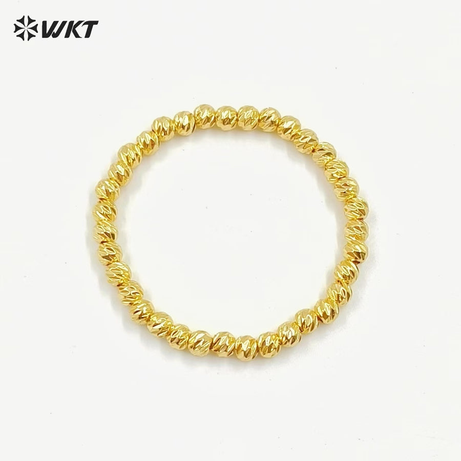 WT-JF340 Wholesale New Fashion 18K Gold Faceted Shinny Round Brass Beads Women Bracelets With Closure Lobster