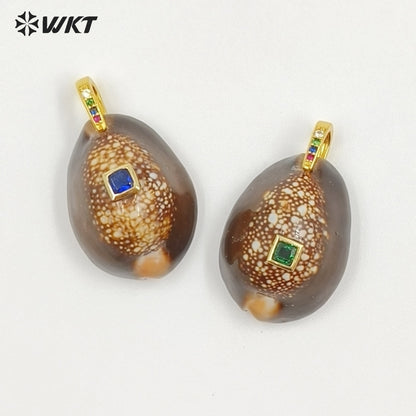 WT-JP494 Wonderful Snow Mountain Cowrie Setting In Square Zircon Pendant As Popular Necklace Jewelry Decorative Accessory