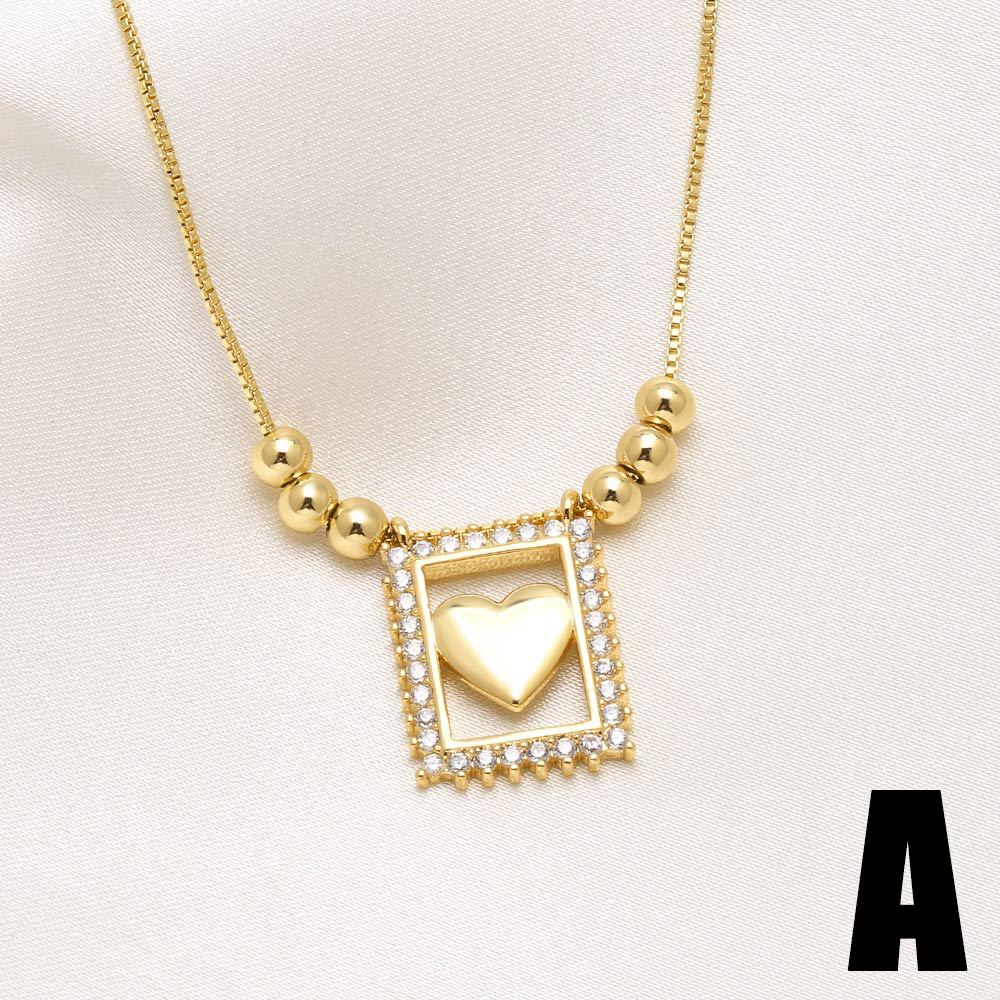 WT-JFN61 Wholesale Exquisite 18K Gold Plated Brass And Zircon Cross Heart Pattern Rectangle Pendant Necklace For Female Gifts