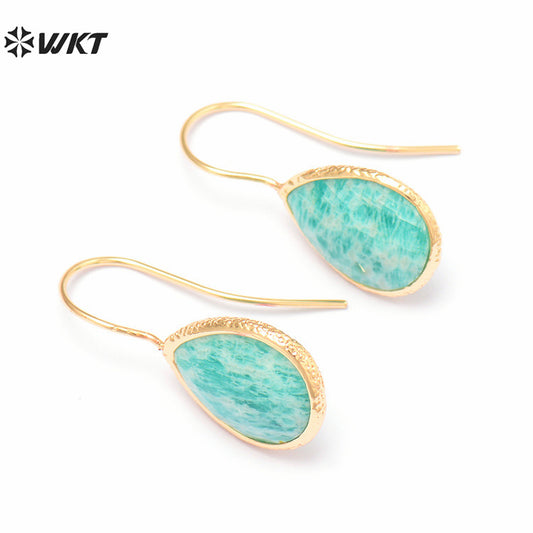 WT-E783 Simple Exquisite Design Ladies Earrings Water Drop Shape Natural Stone With 18K Gold Plated For Daily Decoration