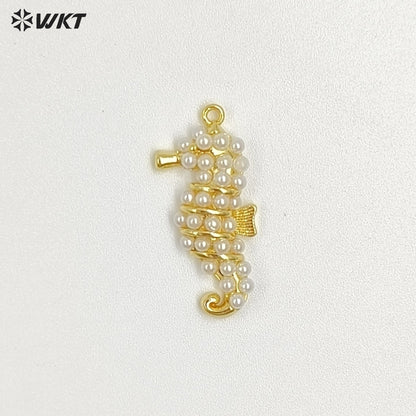 WT-MP316 High Quality Gold And Silver Plated Brass With Artificial Pearl Seahorse Shape Pendant For Women Luxury Jewelry DIY