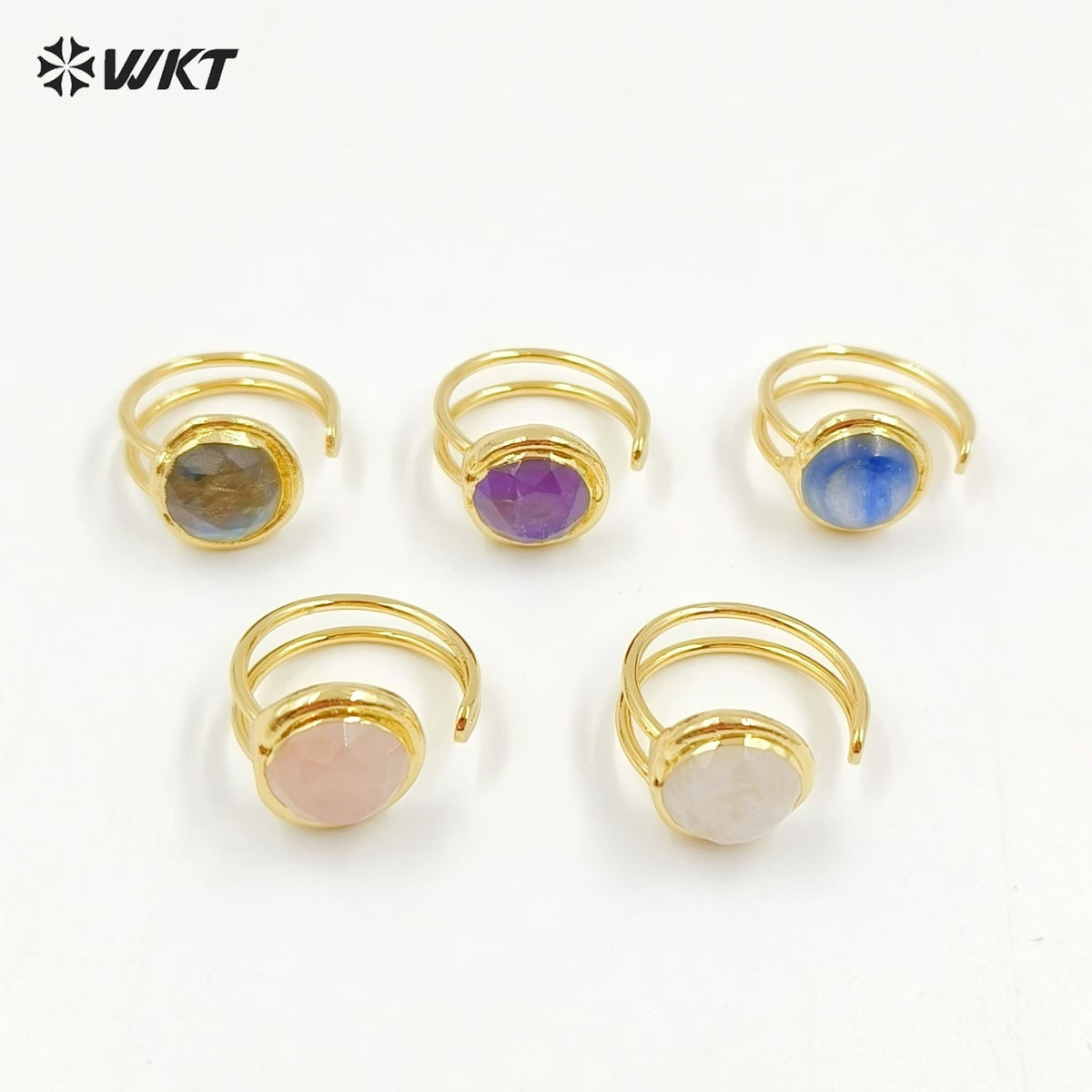 WT-R560 Customize Fantastic 18K Gold Plated Round Opening Adjustable Natural Gemstone Ring for Men and Women As Daily Decoration
