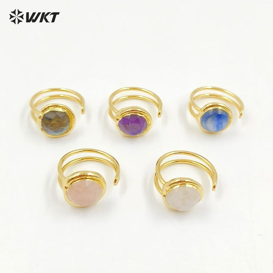 WT-R560 Customize Fantastic 18K Gold Plated Round Opening Adjustable Natural Gemstone Ring for Men and Women As Daily Decoration