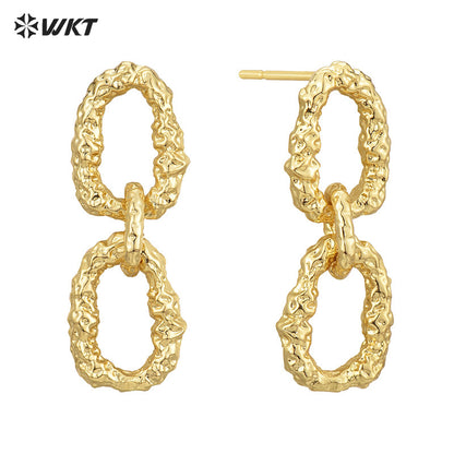 WT-E743 Wholesale Fashion France Hot Sale Chain Connect Metal Irregular lava Veins Earring With18k Real Gold Plated