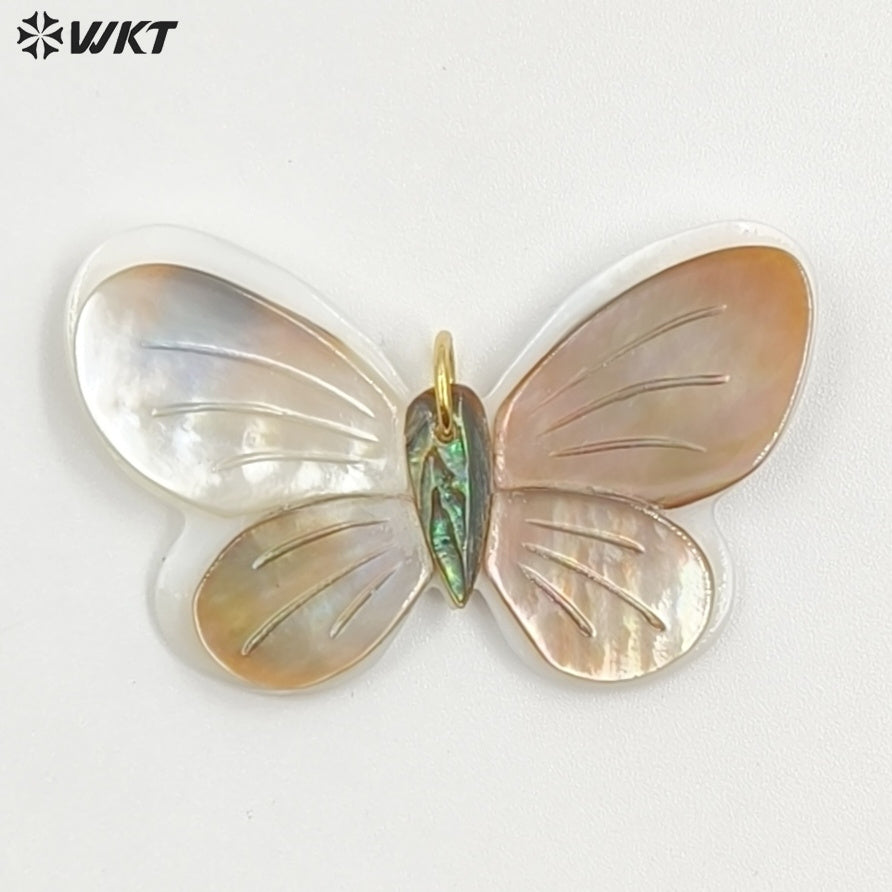 WT-JP463 Lovely Pretty Design Natural Shell Hand Carved Butterfly Shape Gold Pendant As Friends Birthday Gift Jewelry DIY