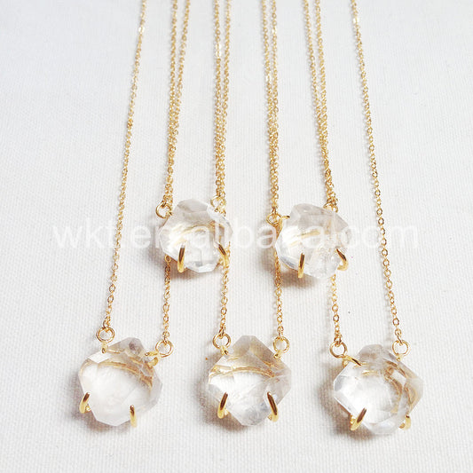 WT-N693 Exclusive Fashion 24karat Gold Plated Prong Setting Natural square Crystal Quartz Necklace
