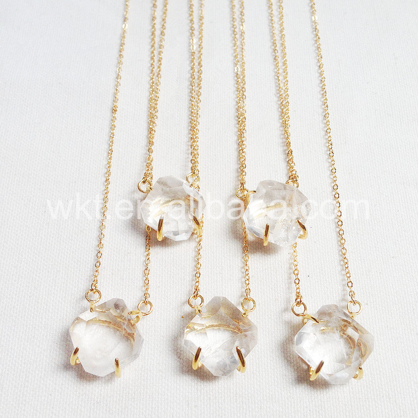 WT-N693 Exclusive Fashion 24karat Gold Plated Prong Setting Natural square Crystal Quartz Necklace