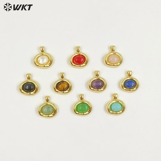 WT-P2030 High Quality 18K Gold Electroplated Tiger Eye Natural Gemstones Cute Little Round Pendant For Earrings Necklace DIY