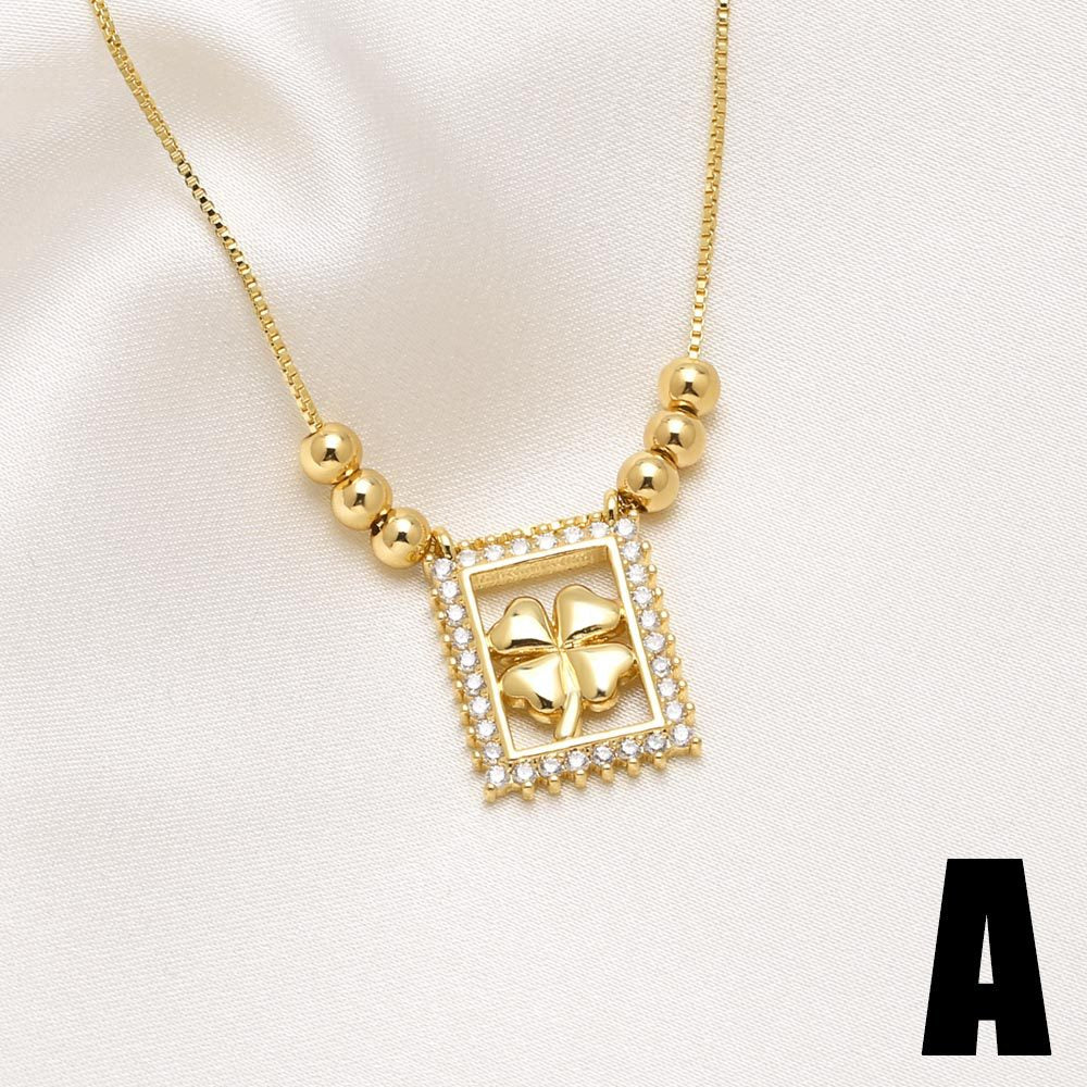 WT-JFN59 Trendy New Arrival Gold Plated Brass And Zircon Moon Star Patterns Square Pendants Necklace For Women Jewelry Accessory
