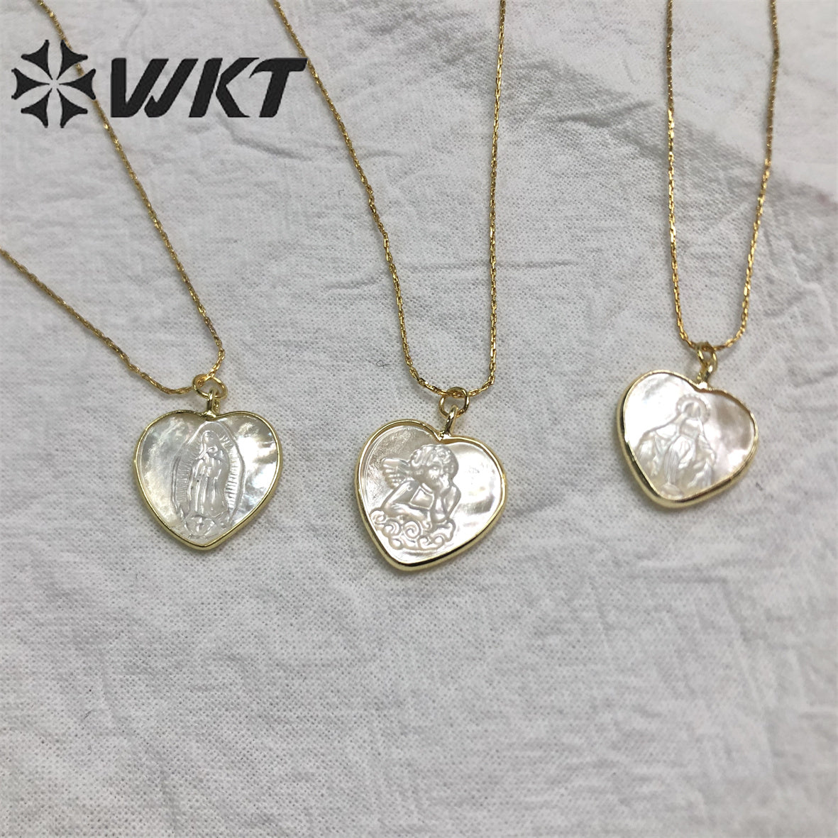WT-JN162 Virgin Mary Fashion Heart Shape Real Gold Seashell Necklace Christian Religious Necklace Marine Life Jewelry
