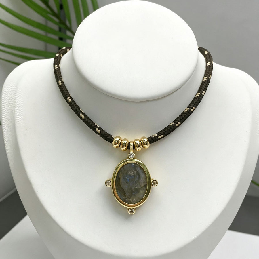 WT-N1544 New Arrival Gothic Vintage Style Silk Cord Chain With Natural Labradorite Stone Pendant Necklaces For Women Party Gift