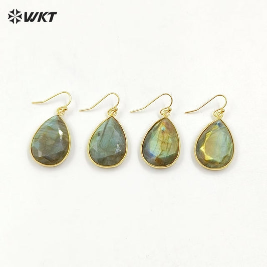 WT-E189 Wholesale Fashion Earrings Labradorite Stone With 24k Gold Plated For Elegant Women Jewelry Charming Accessory