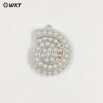 WT-MP314 Popular Sales Marine Animal Series Whorl Shape Gold Plated Brass With Artificial Pearl Lovely Pendant Jewelry Accessory