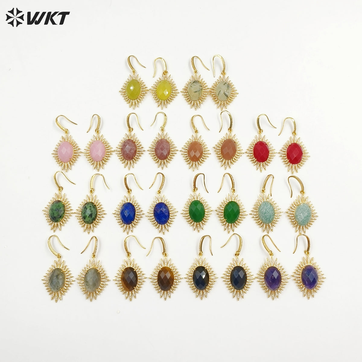 WT-ME094 Wholesale Newest Fashion Light Luxury Natural Gemstone Oval Shaped Micro Paved Earrings Studt