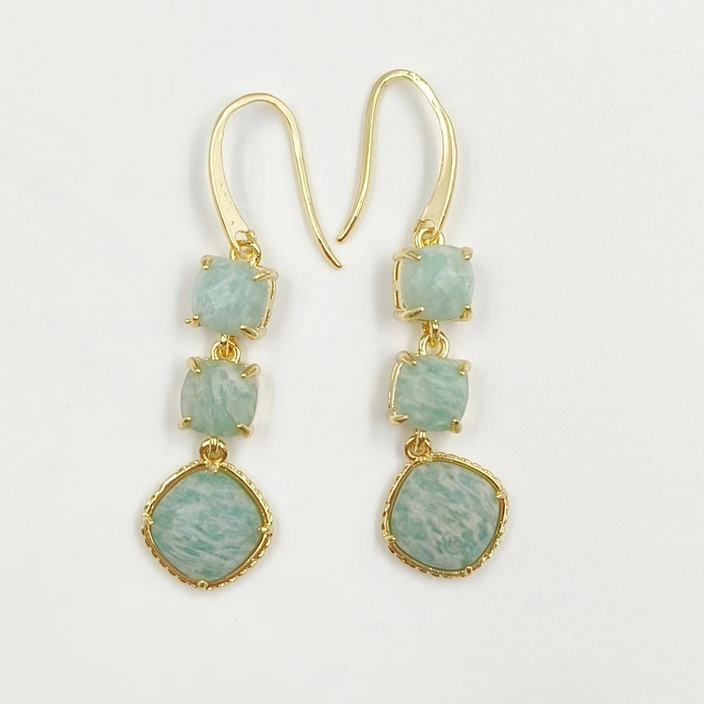 WT-E734 Elegant Colorful Gemstone Wire Wrapped Long Charming in Drop Earrings Women Triple Pendant Earrings
