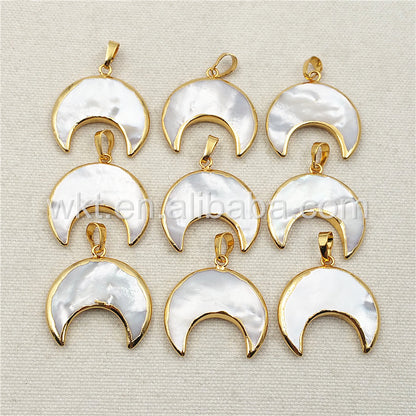WT-P1028 Exclusive Mother of Pearl Jewelry Pendant Natural Pearl Jewelry Crescent Shape 18k Real Gold Plated White Shell Moon