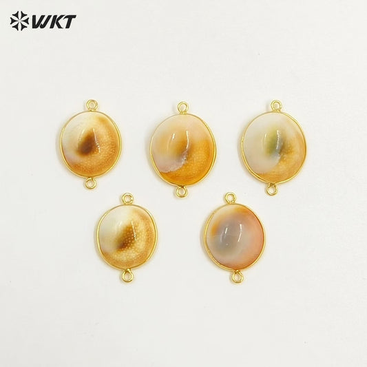 WT-PC012 Newest Unique Design Natural Shell Connector With Double Hoops Gold Plated Round Shape for Bracelet Jewelry Making