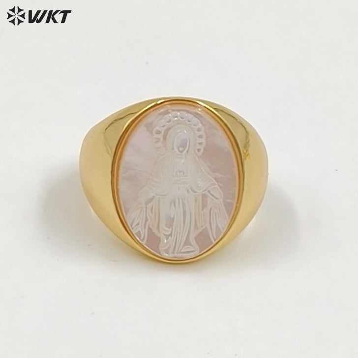 WT-MPR157 Good Quality Vintage Style 18K Gold Plated Cross And Eagle Pattern Adjustable Shell Rings For Party Wearing Jewelry