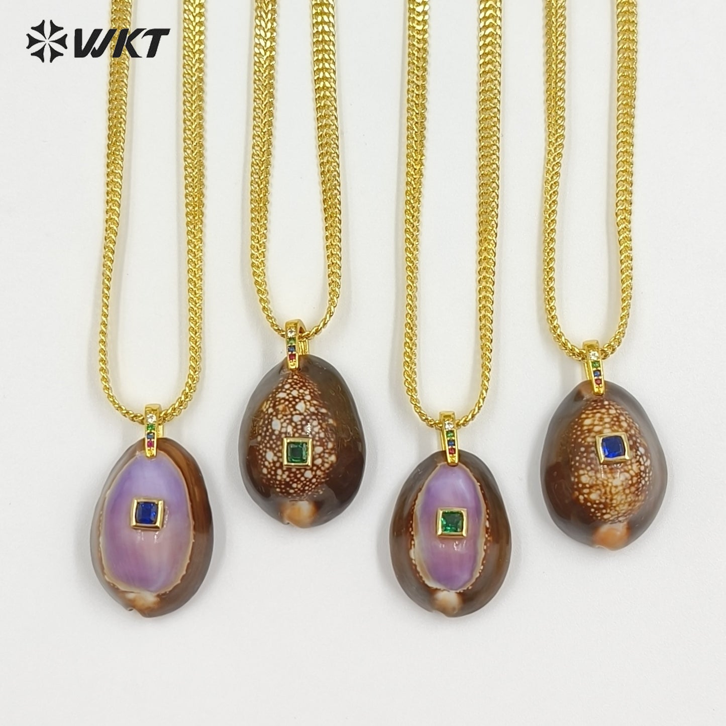 WT-JN386 Newest Minimalism Gold Electroplated Chain With Snow Mountain Cowrie Shell Pendant Necklace For Girl Summer Wearing