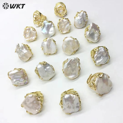 WT-MPR095 Amazing Big Randomly Shape Natural Freshwater Pearl Claw Setting Gorgeous Women Jewelry Rings