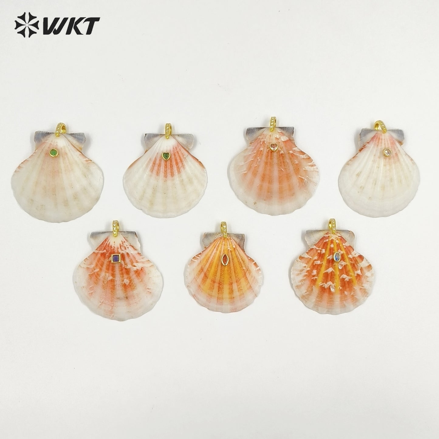 WT-JP503 Trendy Popular Zircon And Natural Scallop Shell Gold Pendants For Girls Lovely Handmade Earrings Design Accessory