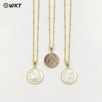 WT-JN316 Lovely Laser Made Natural Hand Carved Mother of Pearl Shell Christian Peace Bird Necklace