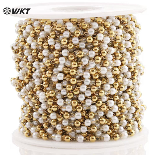 WT-RBC244 Delicate and Elegant Natural Stone & Pearl 18K Gold Rosary Beads Chain for Men and Women As Party Decoration Jewelry