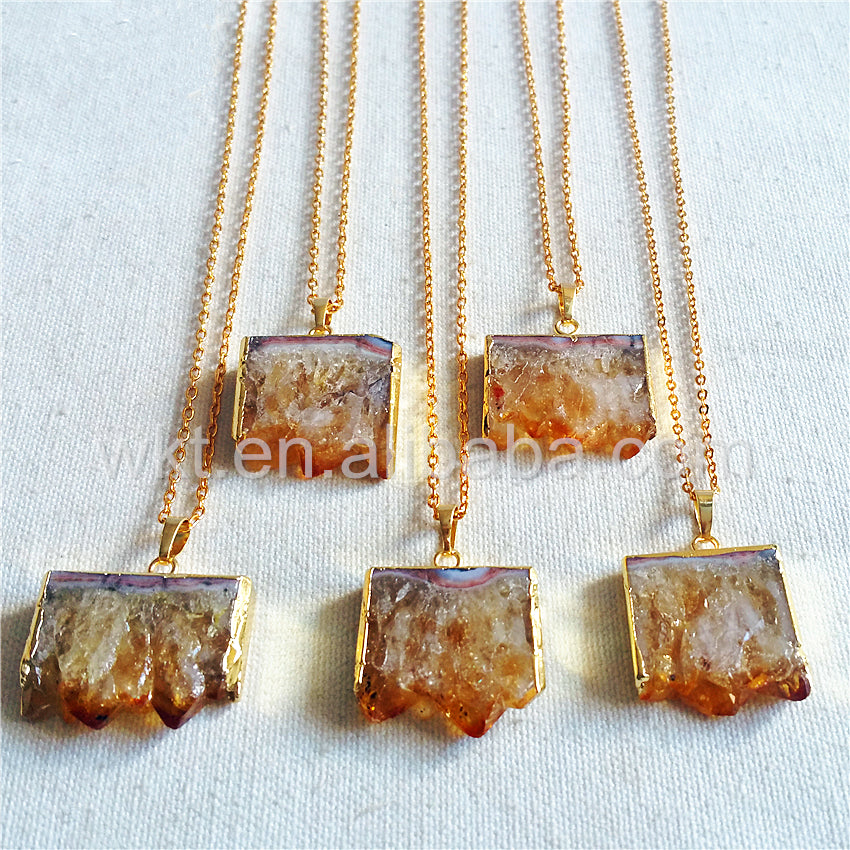 WT-N802 Christmas Presents for Women Natural Citrine Jewellery Necklace,Square Crystal Yellow Citrine Raw Stone Necklace