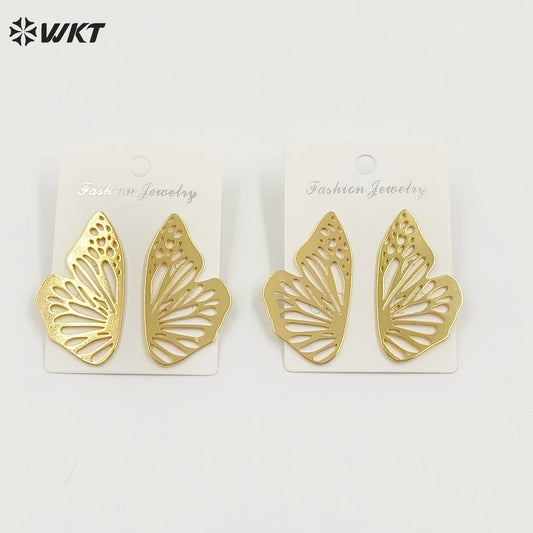 WT-JFE114 New Brass Metal 18K Real Gold Plated Butterfly Earrings in Elegant Style for Women Wearing