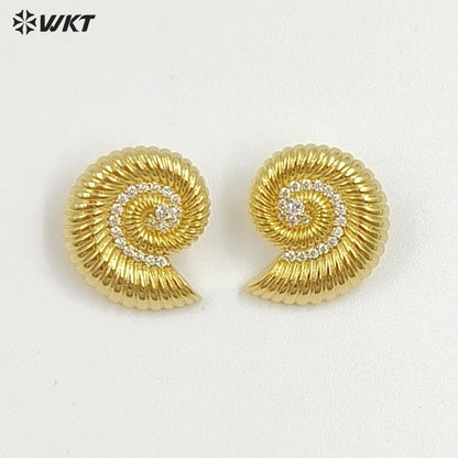 WT-ME128 Wonderful Women Jewelry Yellow Brass With Zircon Conch Shape Gold And Silver Plated Earrings Resist Tarnishable
