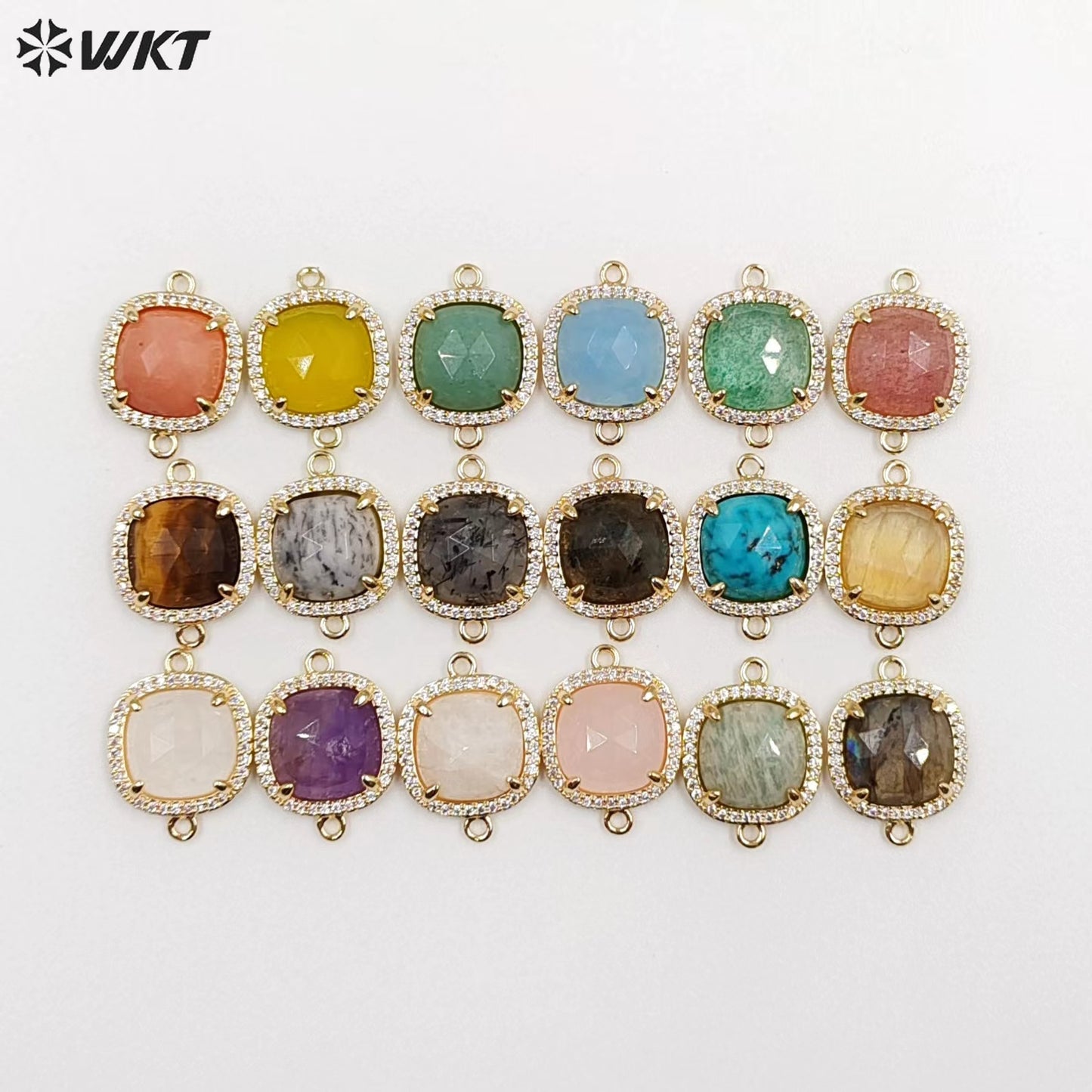 WT-C321 Fashion Design Colorful Stone & Aqua Marine Gemstone Connectors for Jewelry Findings Stone for Bracelet